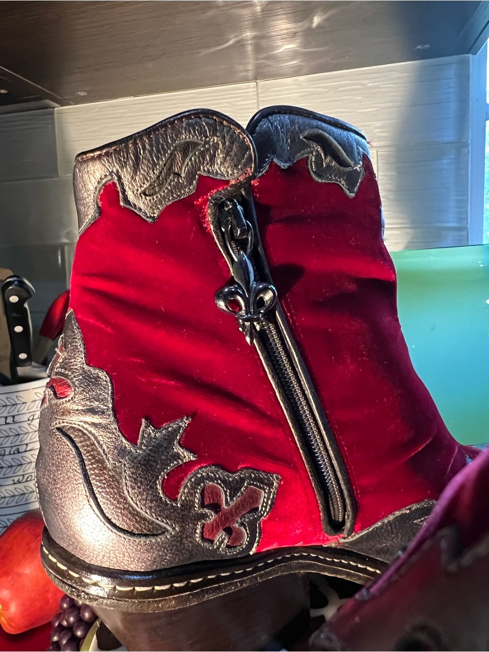 Donald J. Pliner Red Velvet Western Couture Ankle Boots NEW Price firm - Picture 9 of 16